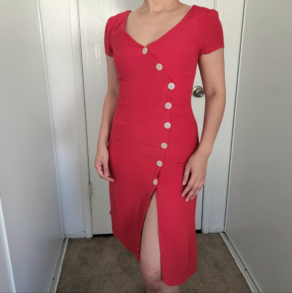 Abercrombie & Fitch red midi dress side slit Size XXSP